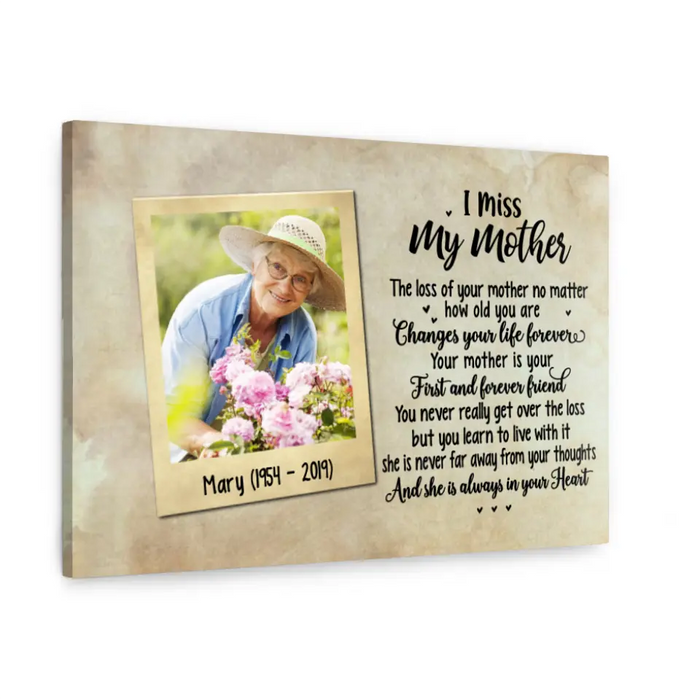 Personalized Canvas, I Miss My Mother, In Memory Of Loving Mother, Memorial Gift For Loss Of A Mother