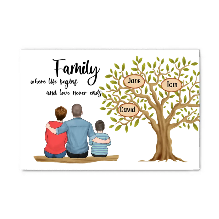 Personalized Canvas, Family Where Life Begins And Love Never Ends, Family Tree, Gifts For Family