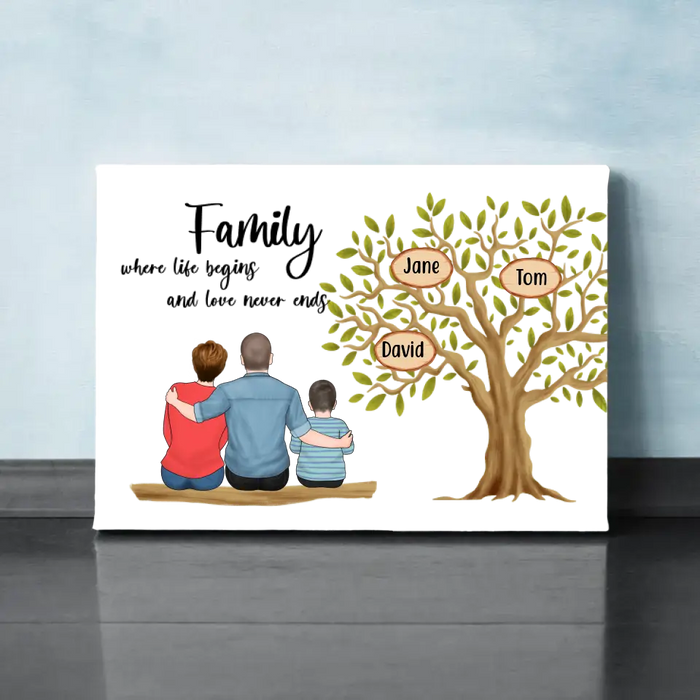 Personalized Canvas, Family Where Life Begins And Love Never Ends, Family Tree, Gifts For Family