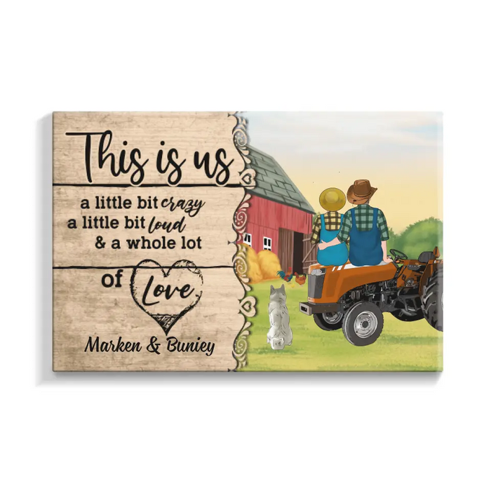 Personalized Canvas, Farming Couple On Tractor With Dogs, Gift For Farmers And Dog Lovers