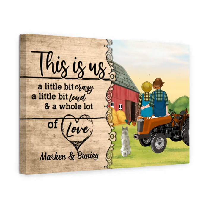 Personalized Canvas, Farming Couple On Tractor With Dogs, Gift For Farmers And Dog Lovers