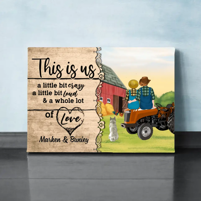 Personalized Canvas, Farming Couple On Tractor With Dogs, Gift For Farmers And Dog Lovers