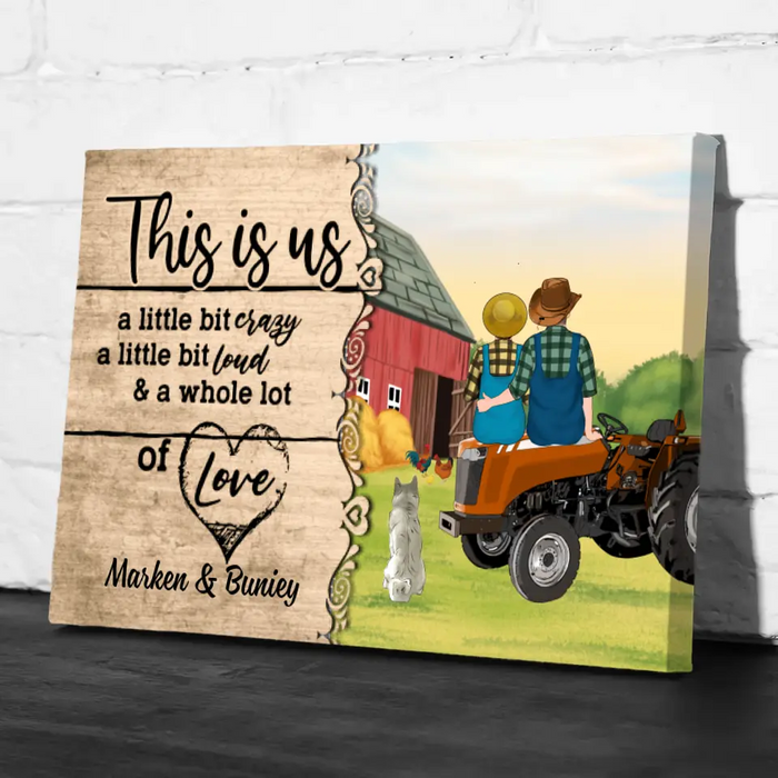 Personalized Canvas, Farming Couple On Tractor With Dogs, Gift For Farmers And Dog Lovers