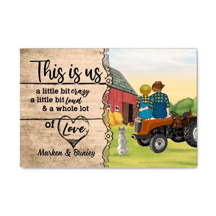 Personalized Canvas, Farming Couple On Tractor With Dogs, Gift For Farmers And Dog Lovers