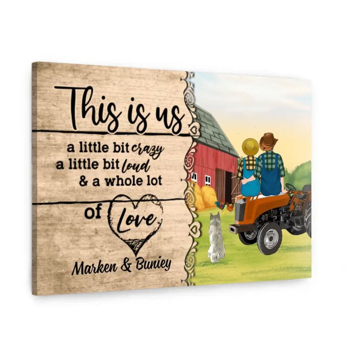 Personalized Canvas, Farming Couple On Tractor With Dogs, Gift For Farmers And Dog Lovers