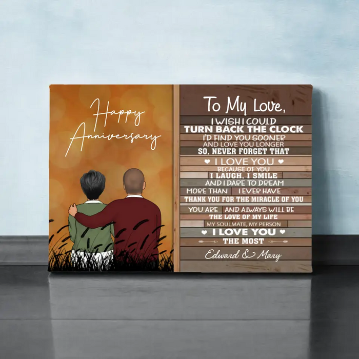 Personalized Canvas, To My Love Old Couple Sitting, Anniversary Gift, Gift for Couple, Parent