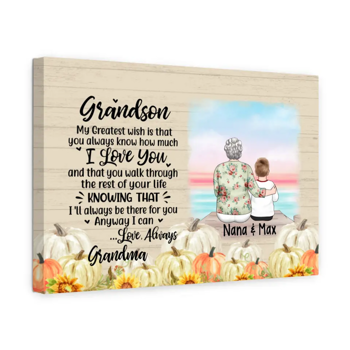 Personalized Canvas, To My Grandson, Autumn Theme, Thanksgiving Gift For Grandson