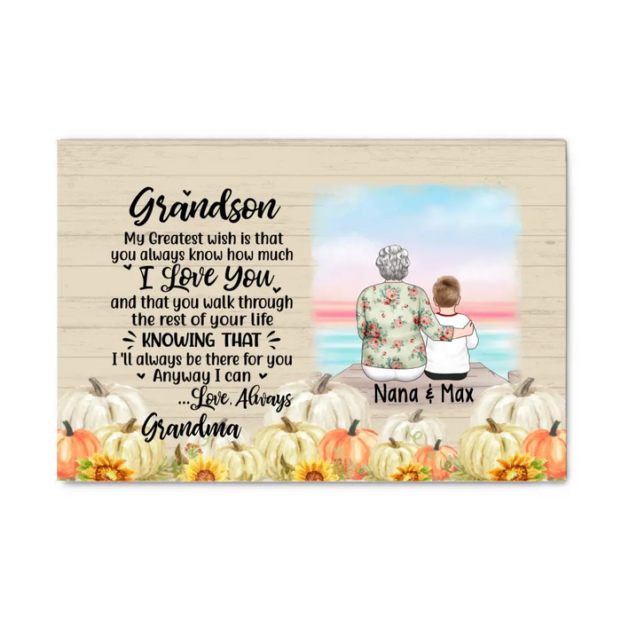 Personalized Canvas, To My Grandson, Autumn Theme, Thanksgiving Gift For Grandson