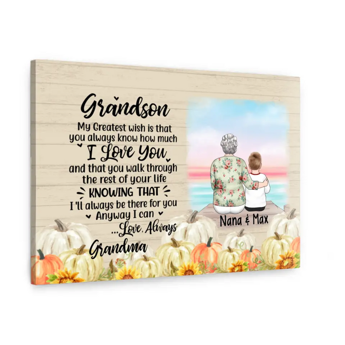 Personalized Canvas, To My Grandson, Autumn Theme, Thanksgiving Gift For Grandson