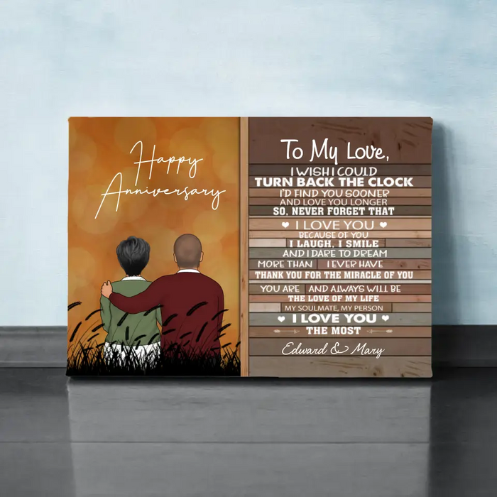 Personalized Canvas, To My Love Old Couple Sitting, Anniversary Gift, Gift for Couple, Parent