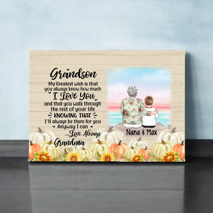 Personalized Canvas, To My Grandson, Autumn Theme, Thanksgiving Gift For Grandson