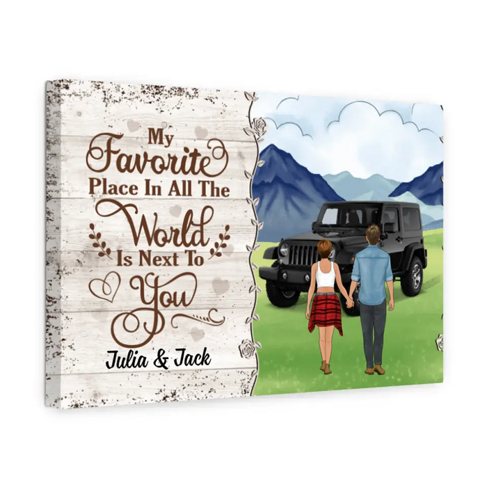 Personalized Canvas, Couple Holding Hands, Adventure Partners, My Favorite Place In All The World Is Next To You, Gift For Couples, Gift For Friends, Car Lovers