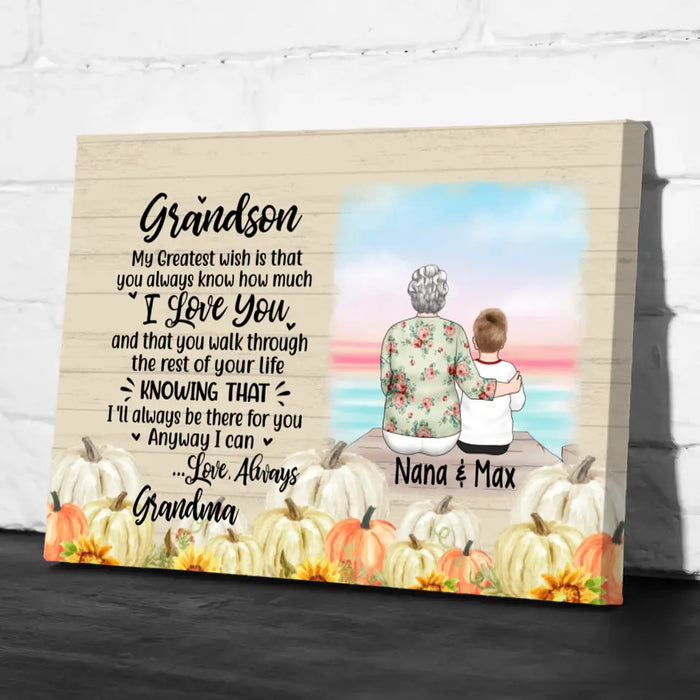 Personalized Canvas, To My Grandson, Autumn Theme, Thanksgiving Gift For Grandson