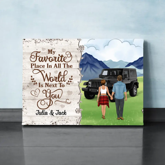 Personalized Canvas, Couple Holding Hands, Adventure Partners, My Favorite Place In All The World Is Next To You, Gift For Couples, Gift For Friends, Car Lovers