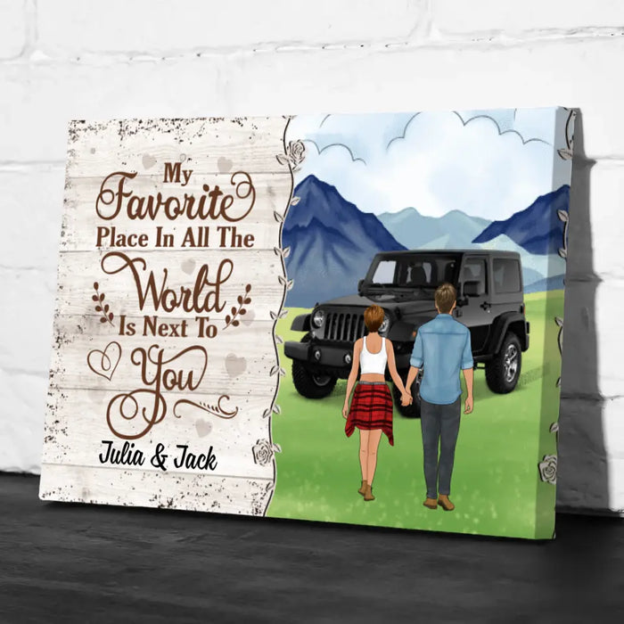 Personalized Canvas, Couple Holding Hands, Adventure Partners, My Favorite Place In All The World Is Next To You, Gift For Couples, Gift For Friends, Car Lovers