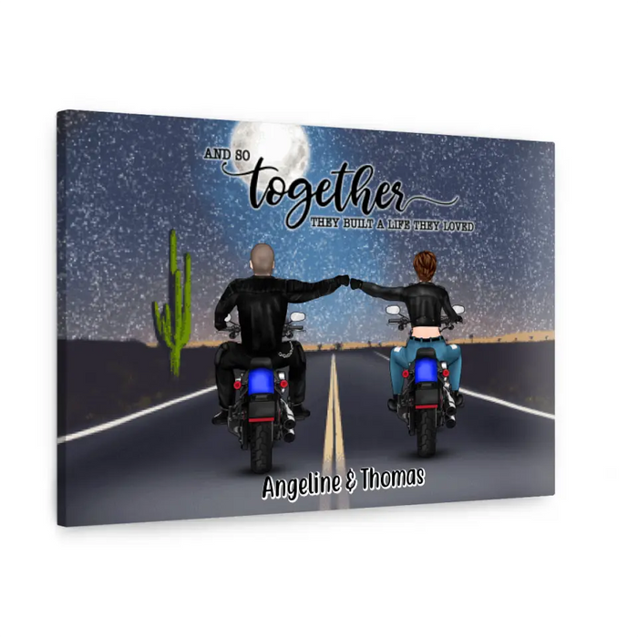 Personalized Landscape Canvas, Motorcycle Couple, Gift For Motorcycle Lovers