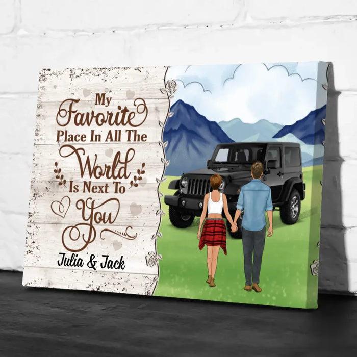 Personalized Canvas, Couple Holding Hands, Adventure Partners, My Favorite Place In All The World Is Next To You, Gift For Couples, Gift For Friends, Car Lovers