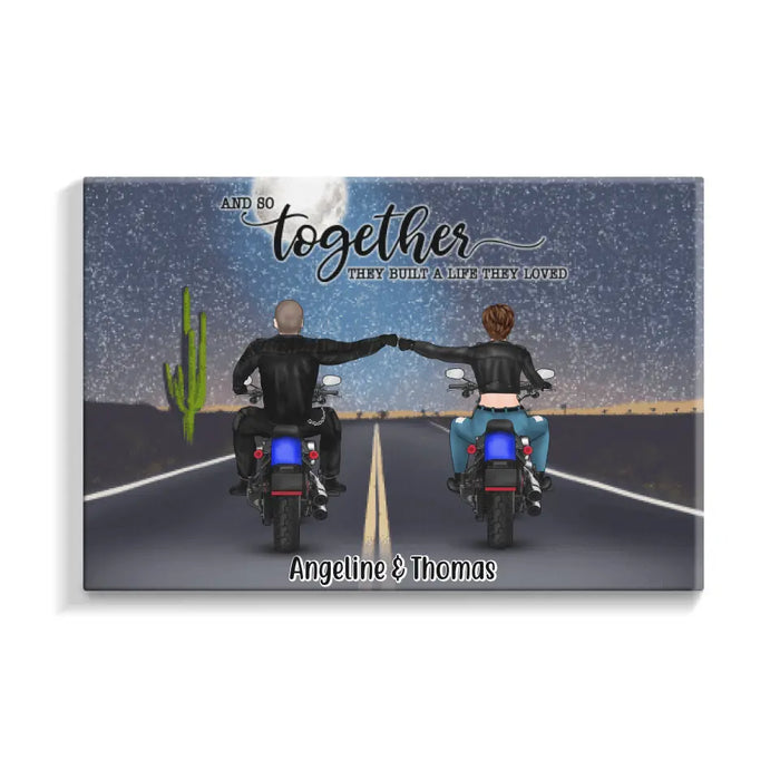 Personalized Landscape Canvas, Motorcycle Couple, Gift For Motorcycle Lovers