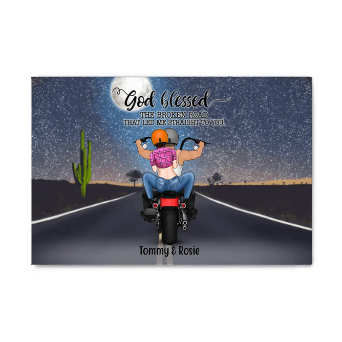 Personalized Landscape Canvas, Motorcycle Couple, Gift For Bikers