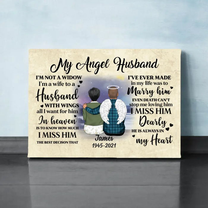 My Angel Husband - Personalized Gifts Custom Memorial Canvas for Mom or Husband, Memorial Gifts