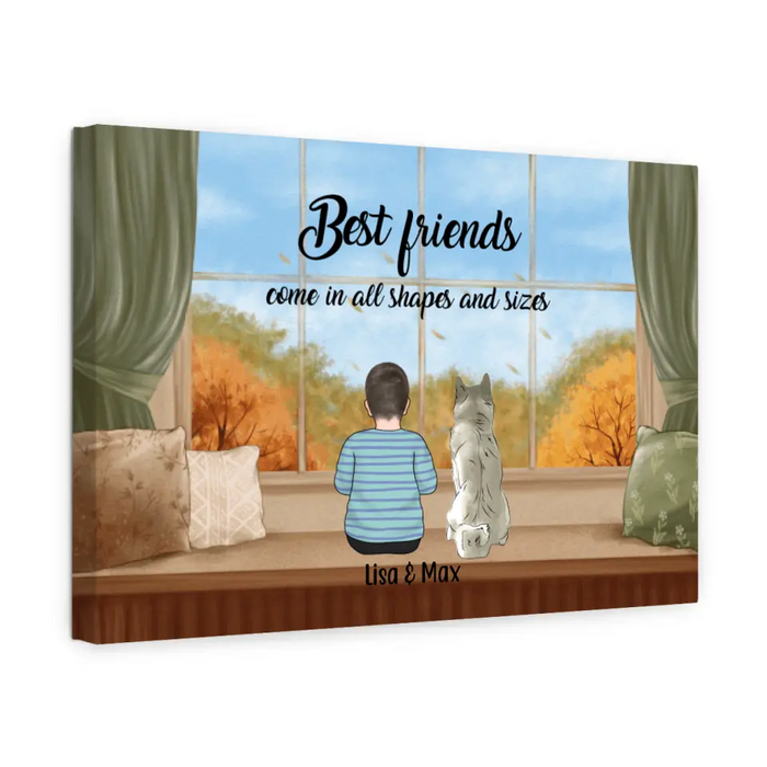 Personalized Canvas, Kid and Pet Sitting By Window, Gift for Kids, Gift for Son, Daughter