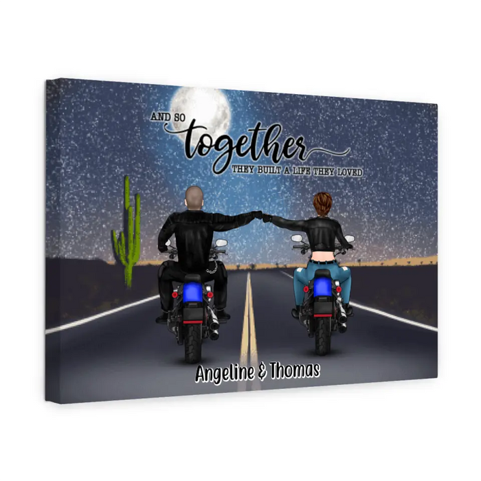 Personalized Landscape Canvas, Motorcycle Couple, Gift For Motorcycle Lovers