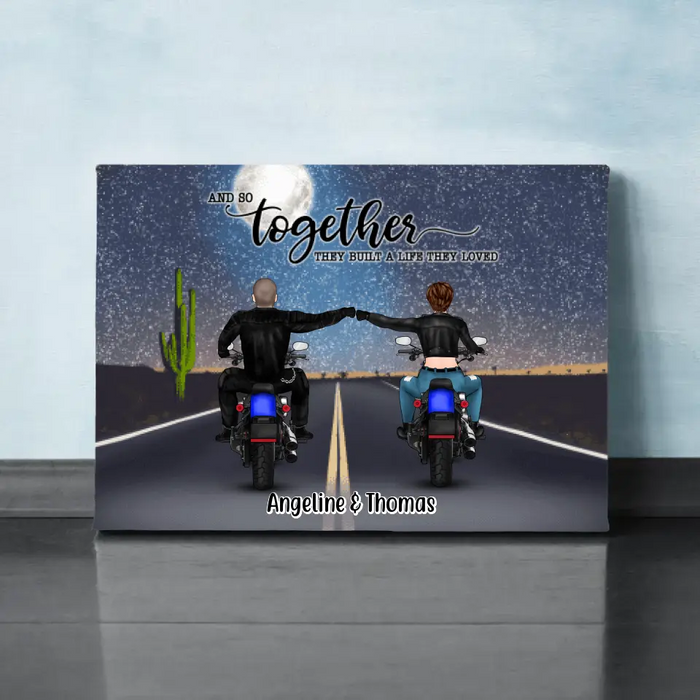 Personalized Landscape Canvas, Motorcycle Couple, Gift For Motorcycle Lovers