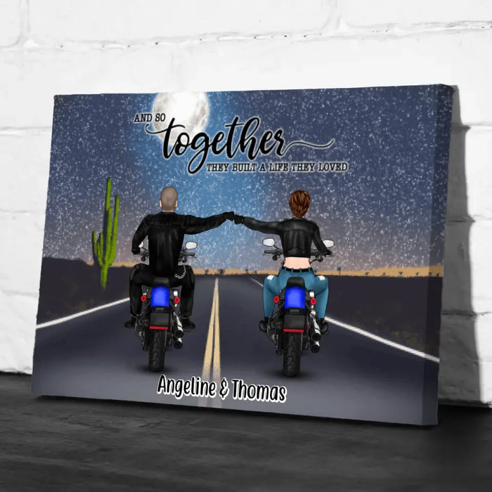 Personalized Landscape Canvas, Motorcycle Couple, Gift For Motorcycle Lovers