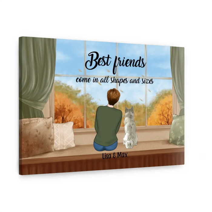 Personalized Canvas, Best Friends Come In All Shape and Sizes, Woman & Pet, Gift for Dog Lover, Cat Lover