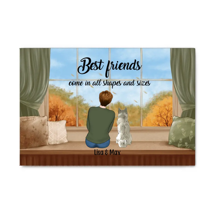 Personalized Canvas, Best Friends Come In All Shape and Sizes, Woman & Pet, Gift for Dog Lover, Cat Lover