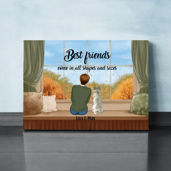 Personalized Canvas, Best Friends Come In All Shape and Sizes, Woman & Pet, Gift for Dog Lover, Cat Lover