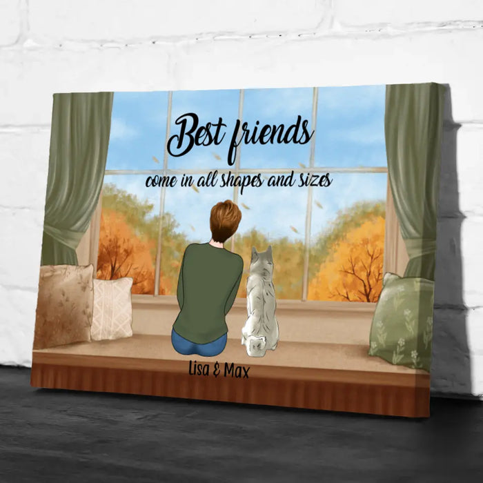 Personalized Canvas, Best Friends Come In All Shape and Sizes, Woman & Pet, Gift for Dog Lover, Cat Lover