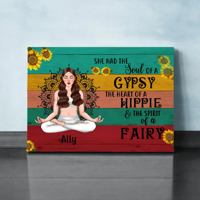 Personalized Canvas, She Had The Soul Of A Gypsy, Gift For Hippie, Yoga Fans