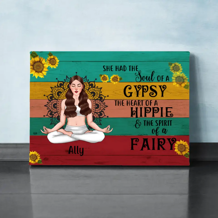 Personalized Canvas, She Had The Soul Of A Gypsy, Gift For Hippie, Yoga Fans