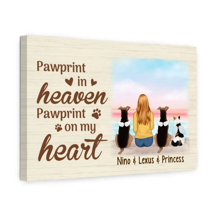 Personalized Canvas, Pawprint In Heaven Pawprint On My Heart, Memorial Gift For Dog Loss, Cat Loss, Gift For Pet Lovers