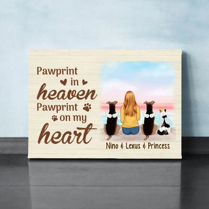 Personalized Canvas, Pawprint In Heaven Pawprint On My Heart, Memorial Gift For Dog Loss, Cat Loss, Gift For Pet Lovers