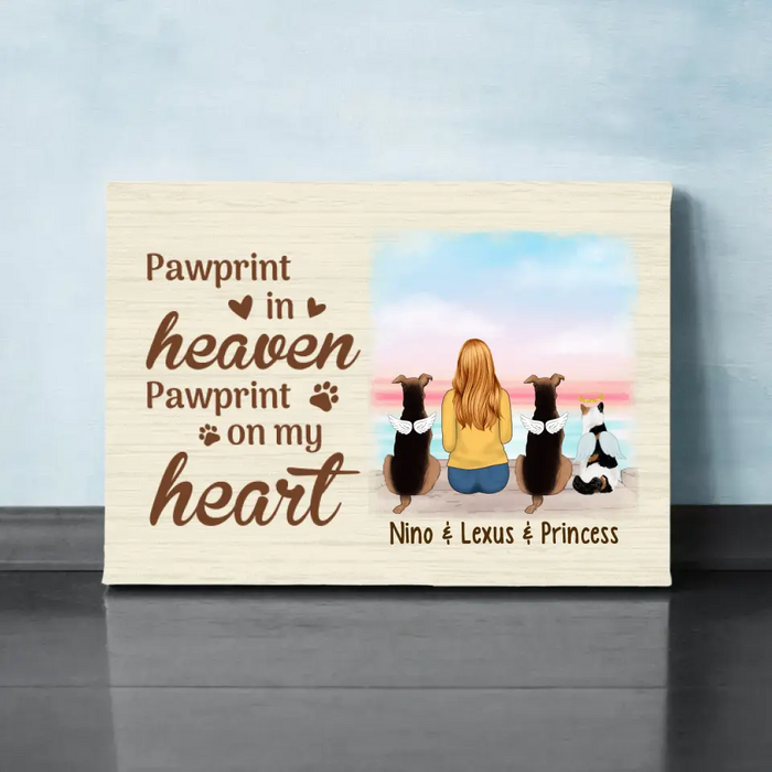 Personalized Canvas, Pawprint In Heaven Pawprint On My Heart, Memorial Gift For Dog Loss, Cat Loss, Gift For Pet Lovers