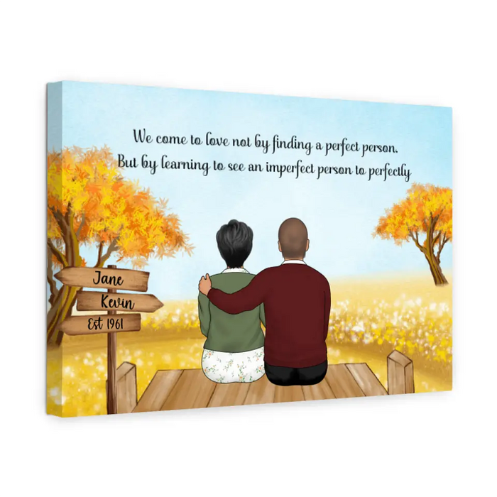 Personalized Canvas, Old Couple In Autumn, Anniversary Gift for Parents, Old Couple