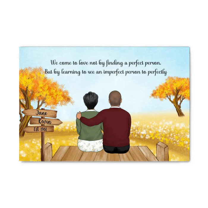 Personalized Canvas, Old Couple In Autumn, Anniversary Gift for Parents, Old Couple