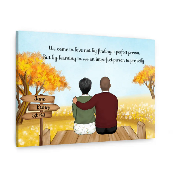 Personalized Canvas, Old Couple In Autumn, Anniversary Gift for Parents, Old Couple