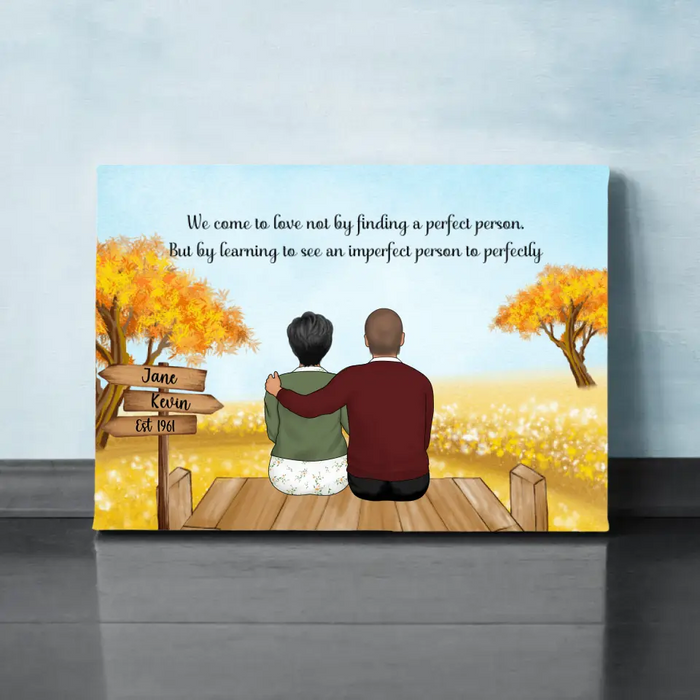 Personalized Canvas, Old Couple In Autumn, Anniversary Gift for Parents, Old Couple