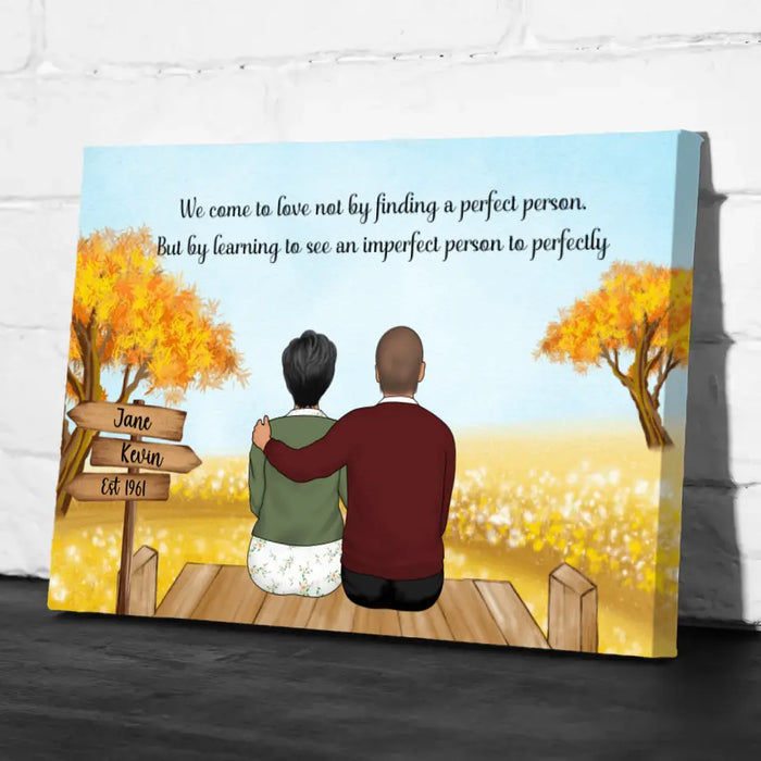 Personalized Canvas, Old Couple In Autumn, Anniversary Gift for Parents, Old Couple