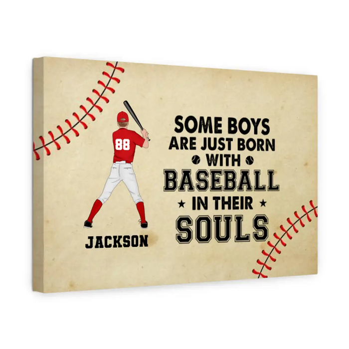 Personalized Canvas, Some Boys Are Just Born With Baseball In Their Souls, Gift For Baseball Sons, Grandsons