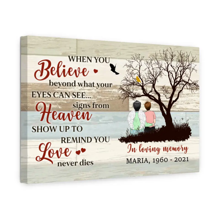 Personalized Canvas, In Loving Memory, Love Never Dies, Memorial Gifts For Lost Of Mom, Remembrance Gifts