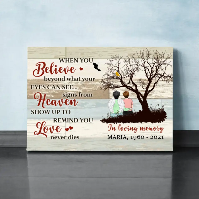 Personalized Canvas, In Loving Memory, Love Never Dies, Memorial Gifts For Lost Of Mom, Remembrance Gifts