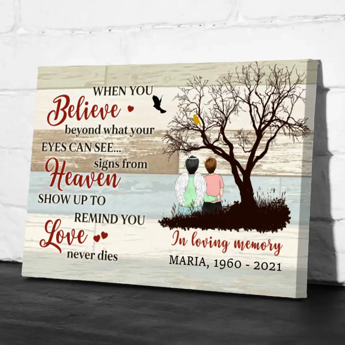 Personalized Canvas, In Loving Memory, Love Never Dies, Memorial Gifts For Lost Of Mom, Remembrance Gifts