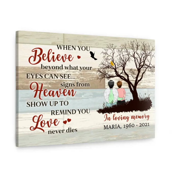 Personalized Canvas, In Loving Memory, Love Never Dies, Memorial Gifts For Lost Of Mom, Remembrance Gifts