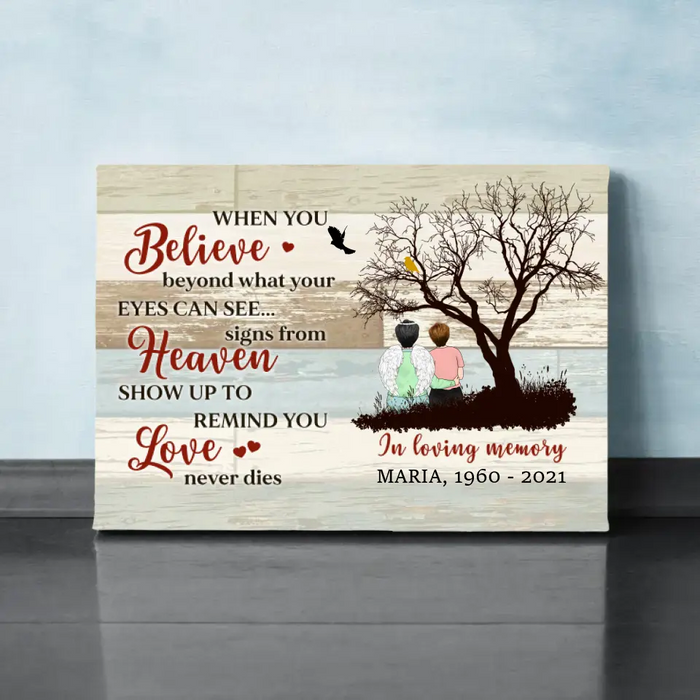 Personalized Canvas, In Loving Memory, Love Never Dies, Memorial Gifts For Lost Of Mom, Remembrance Gifts