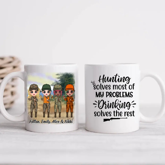 Up To 4 Chibi Hunting Solves Most Of My Problems - Personalized Mug For Her, Friends, Sister, Hunting