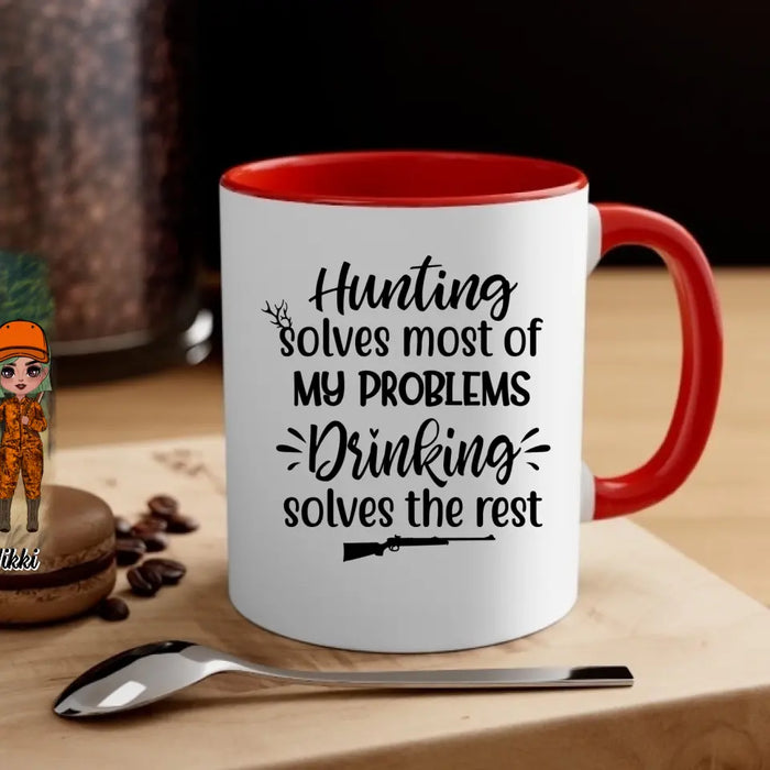 Up To 4 Chibi Hunting Solves Most Of My Problems - Personalized Mug For Her, Friends, Sister, Hunting